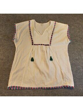 J.Crew White Embroidered Tassel Boho Blouse Womens Large L